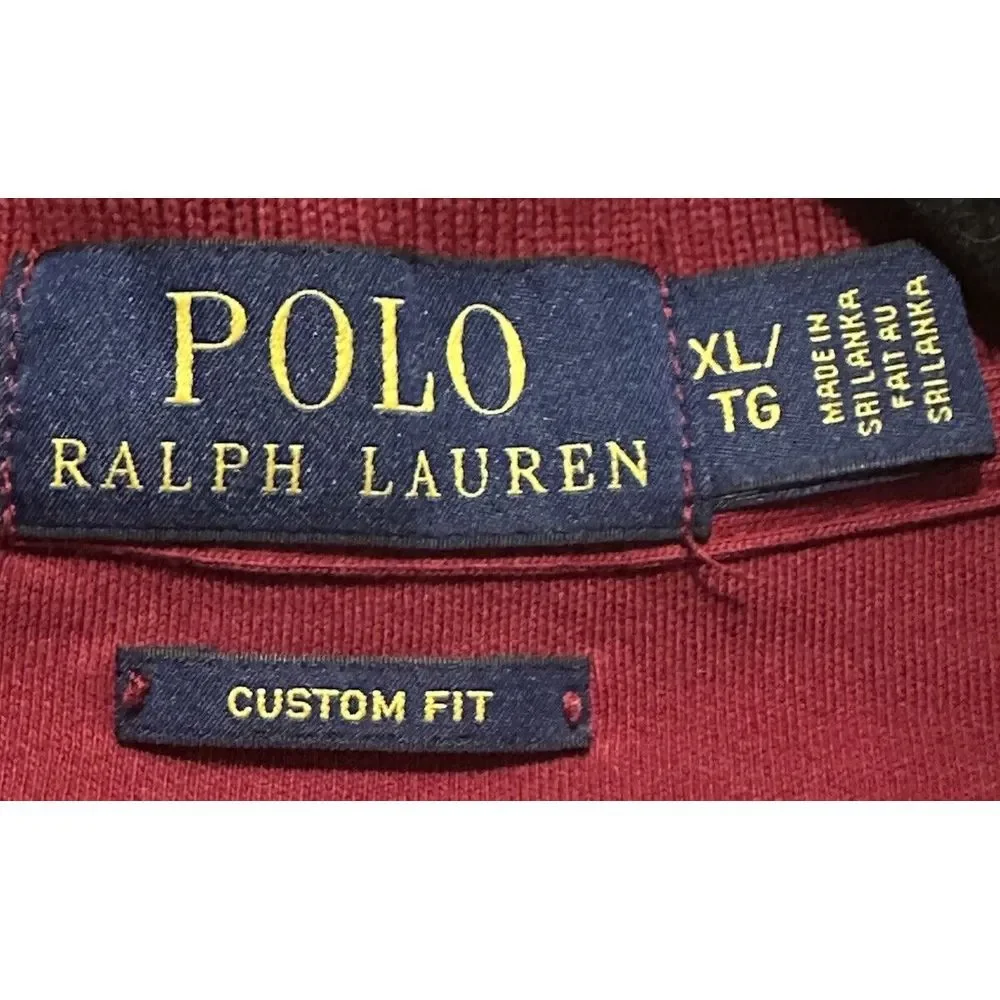 Polo Ralph Lauren Men's Polo Long Sleeve‎ Rugby Shirt Cotton Burgundy XL EUC